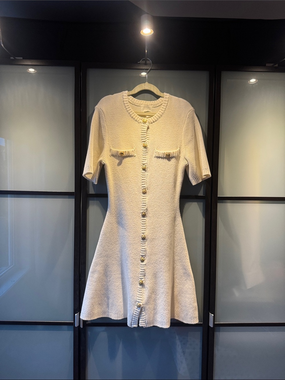 H&M Cream gold Button-Front Knit Dress XS